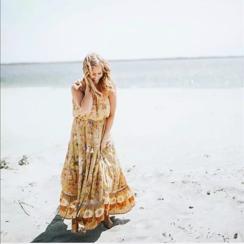 Bohemian Floral Print Maxi Dress Pink Boho Gypsy - Picture 12 of 12